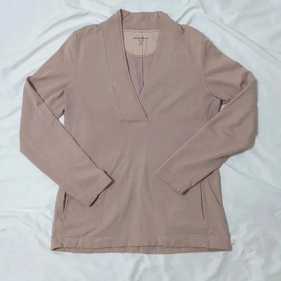 Eddie Bauer Deep V-Neck Long Sleeve Pullover Sweatshirt, Color Blush Size M - Picture 1 of 15
